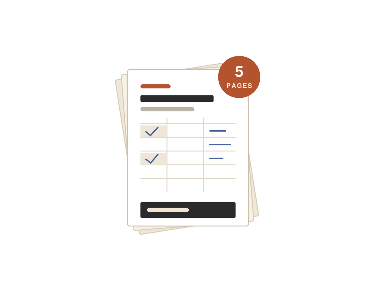 A fanned stack of worksheet pages with a five-page badge — the free samples